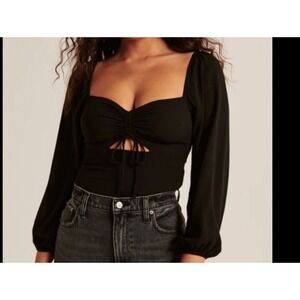 Abercrombie & Fitch Black Crop Top Cut Out Witchy Goth Y2K Sexy Minimalist